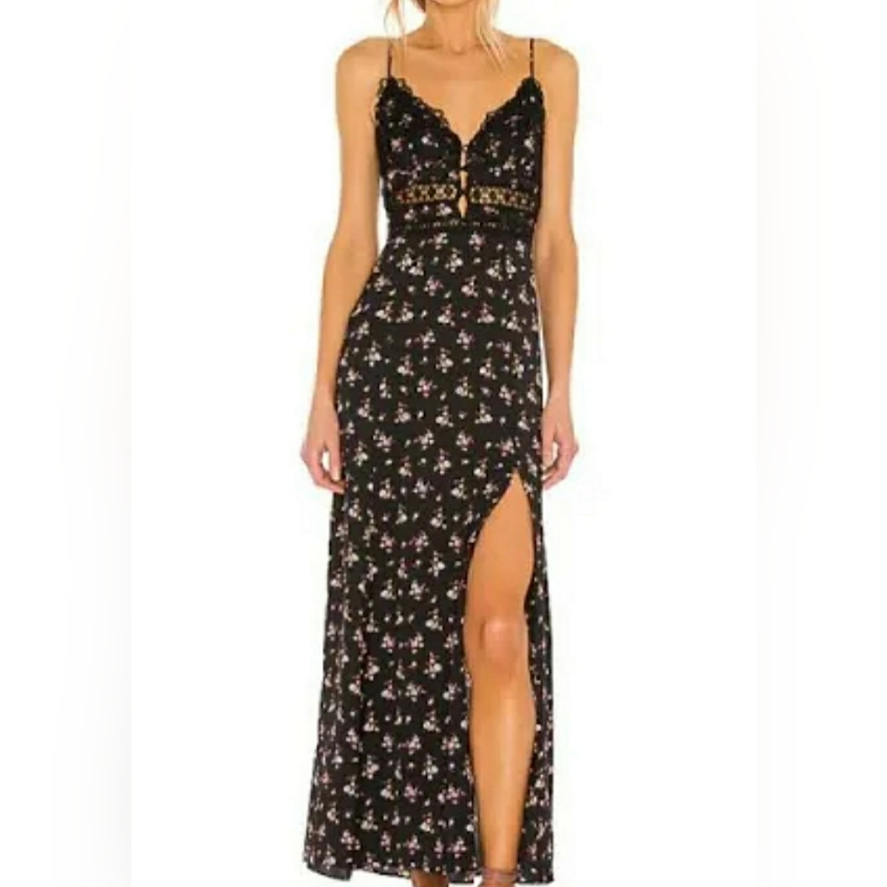 Intimately Free People Out and About Midi Slip Dress Size M Black Floral Lace
